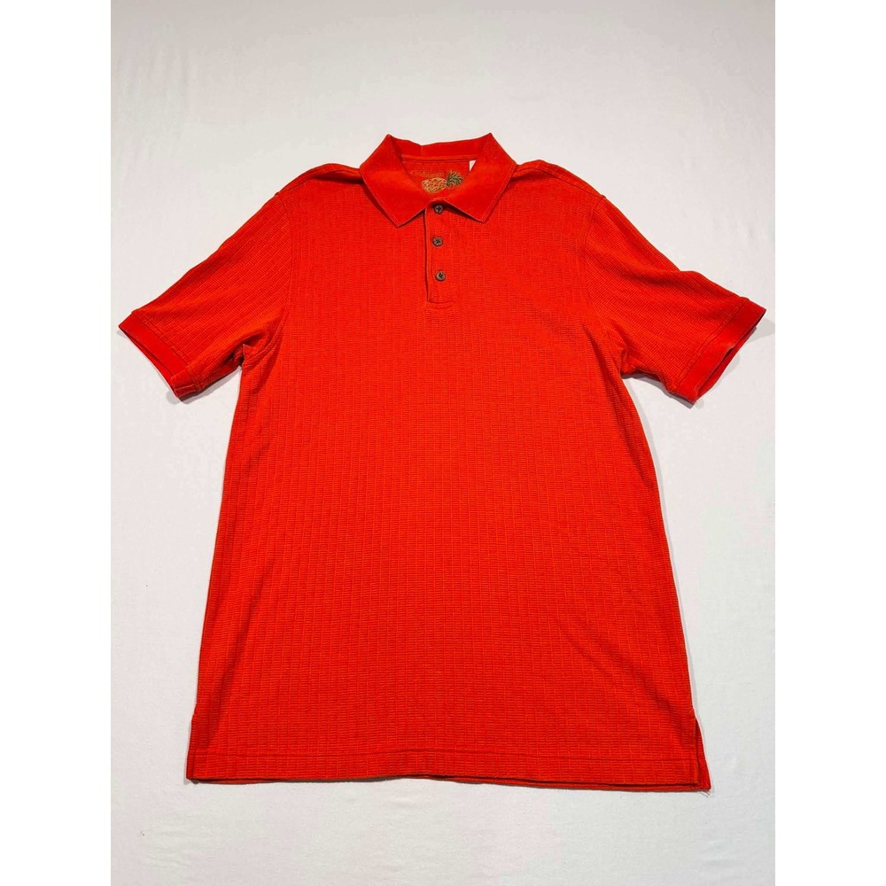Caribbean Mens Silk Cotton Blend Textured Polo Shirt Orange Short Sleeve Medium